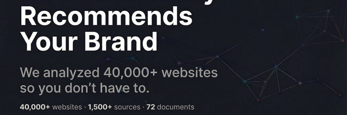 FancyAI GEO research hero graphic: How AI Actually Recommends Your Brand. We analyzed 40,000+ websites so you don't have to. 40,000+ websites, 1,500+ sources, 72 documents.